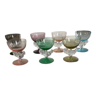 1940s Multi-Colored Glasses With Rooster Bases- Set of 7 For Sale