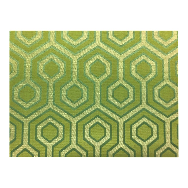 Kravet Hexagonal House Honeydew Geometric Trellis Art Deco Lime Green Beige Gray Silver Metallic Upholstery Fabric For Sale