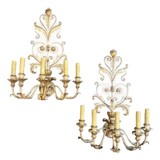 1955 Rococo Revival Gilt Metal and Wood Wall Sconces For Sale