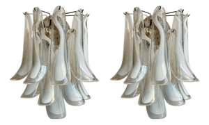White and Clear Murano Glass Wall Sconces, Set of 2