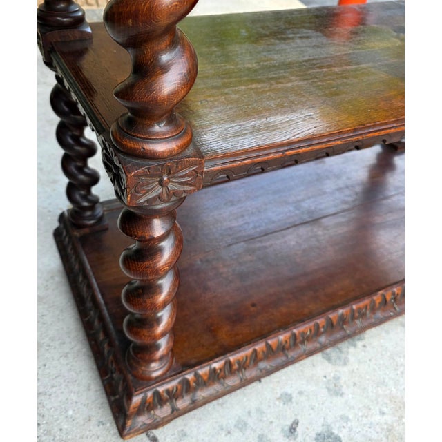 Antique Circa 1830 English Jacobean Revival Oak Server With Carved Grotesque Masks and Barley Twist Supports For Sale - Image 13 of 18