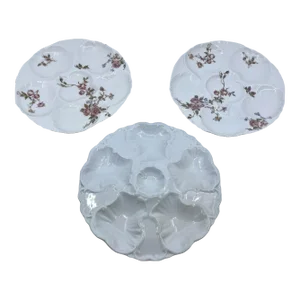 Antique Floral and White Oyster Plates - a Set of 3