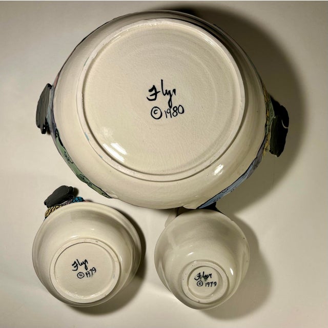 Set of 3 Vintage 1979-80 Flyn Studio Art Pottery Japan Inspired Plates, Signed For Sale - Image 15 of 18