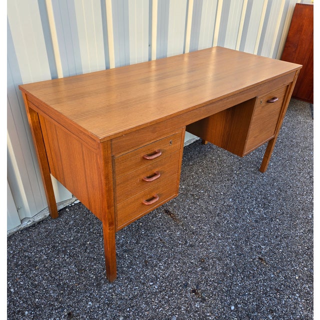 Brown 1960s Domino Mobler Teak Knee Hole Desk For Sale - Image 8 of 9