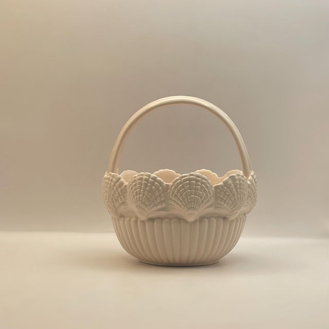 Art Nouveau 1980’s Fitz & Floyd Seashell Ceramic Basket For Sale - Image 3 of 7