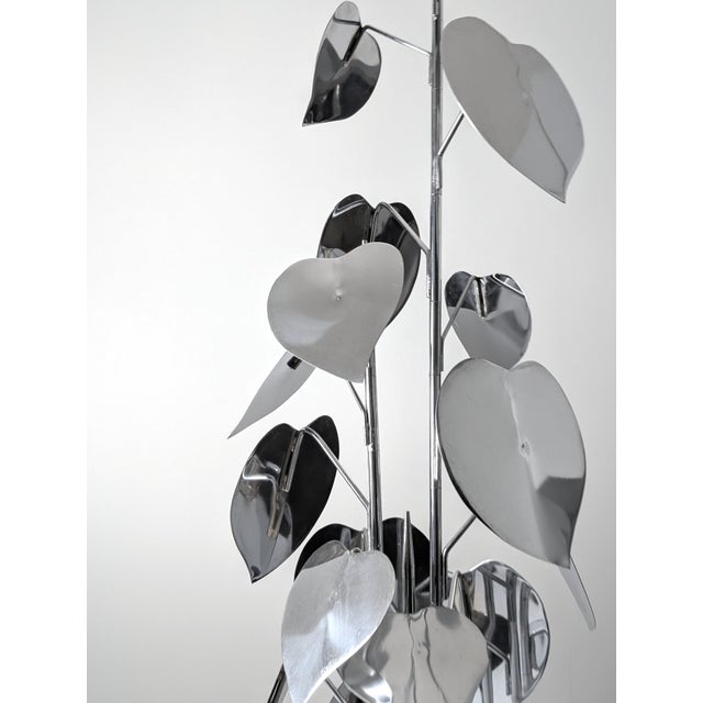 Standing Sculpture with Leaves and Circular Base, 1970s, Chrome Plated Metal For Sale - Image 9 of 11