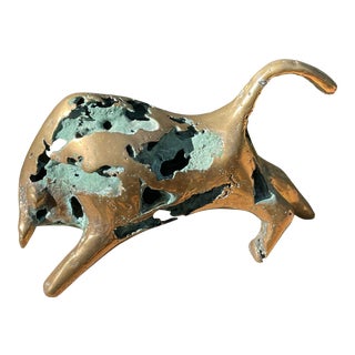 Spanish Brutalist Style Bronzed Bull Sculpture Mid Century For Sale