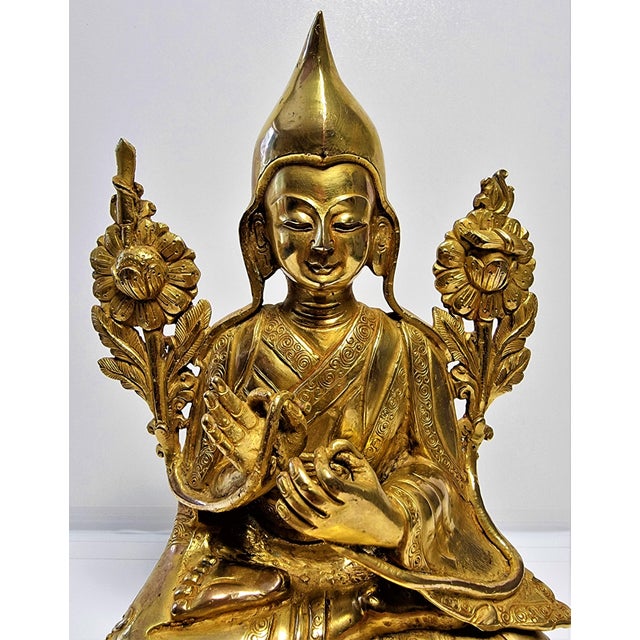 Gilded Seated Buddha on Stylized Lotus Base For Sale - Image 6 of 18