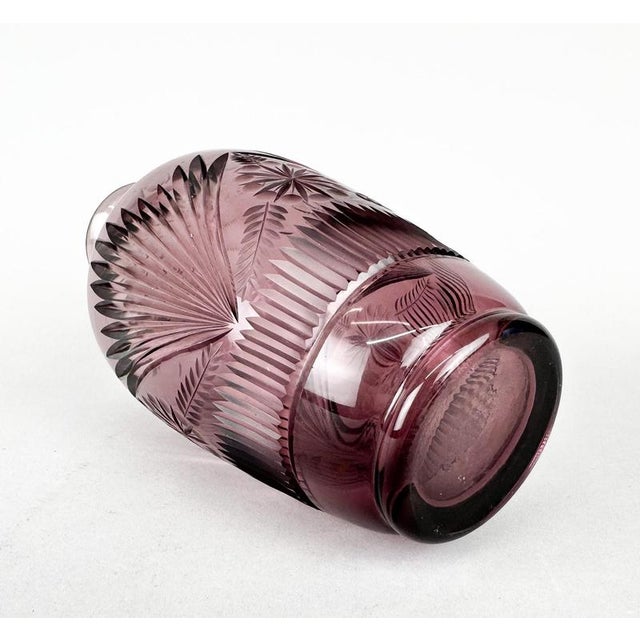 Glass Bohemian Hand Cut Glass Vase, 1970s For Sale - Image 7 of 8