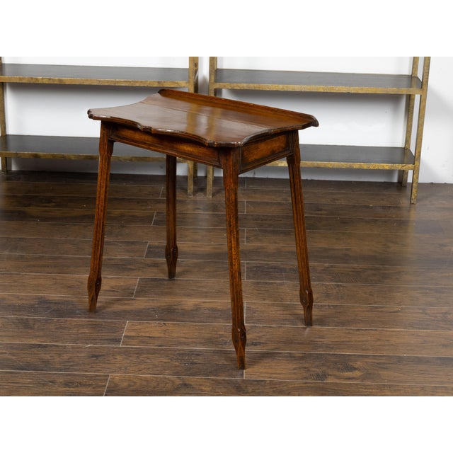 Wood English Oak Side Table with Lift Top, Carved Serpentine Front and Fluted Legs For Sale - Image 7 of 12