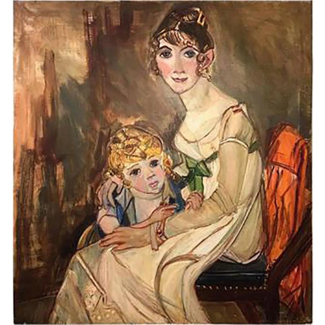 Paint 1970s Wyona Diskin Signed Modern Painting of Baroque Woman and Child For Sale - Image 7 of 7