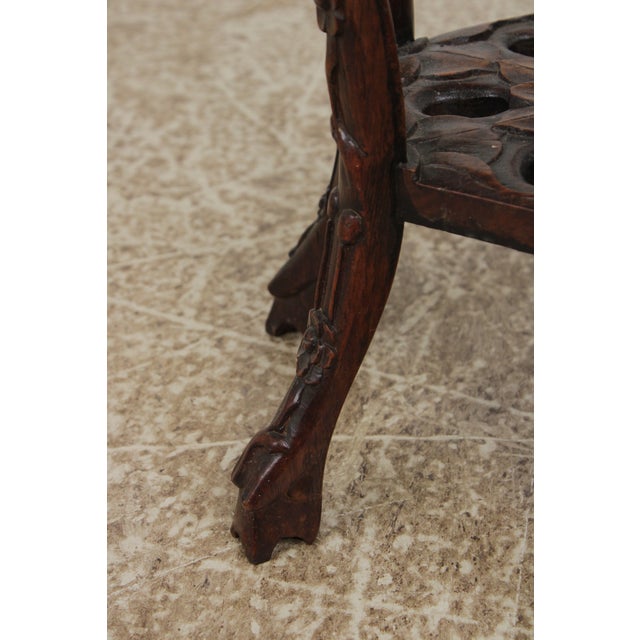 Chinese Antique Hexagonal Carved Plant Stand With Inlaid Marble Top For Sale - Image 13 of 13
