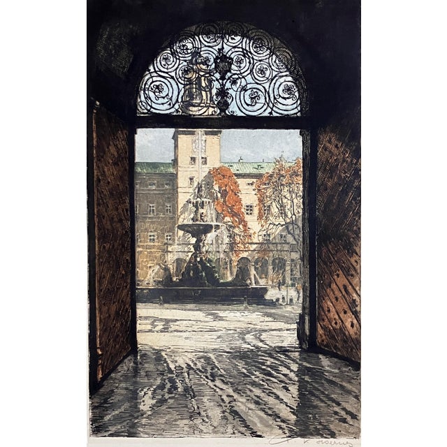 Realism Tana Kasimir Hoernes Salzburg Main Square C. 1935 Original Print For Sale - Image 3 of 5