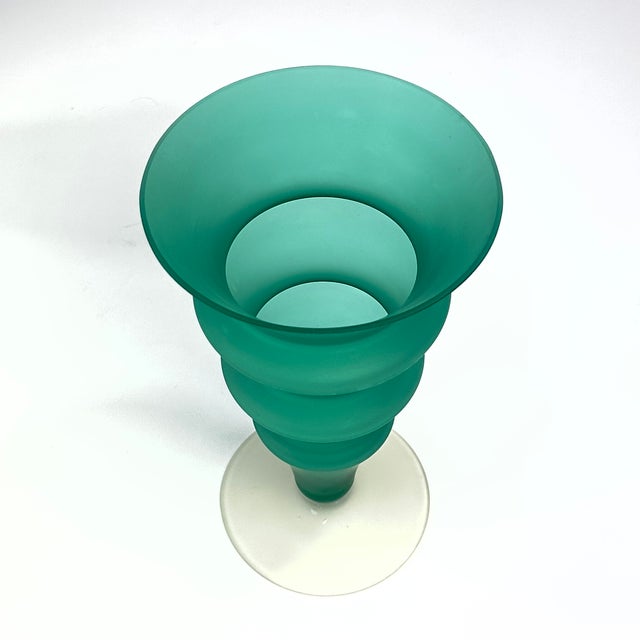 Glass High '80s Frosted Blue & Green Ripply Glass Vase Curation - Group of 5 For Sale - Image 7 of 13