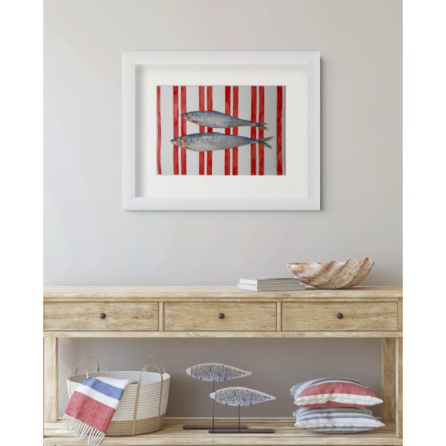 “Sardinelles on Red” Original Impressionistic Watercolor Colored Pencils on Paper Fish Still Life by Anna Novick For Sale In Los Angeles - Image 6 of 12