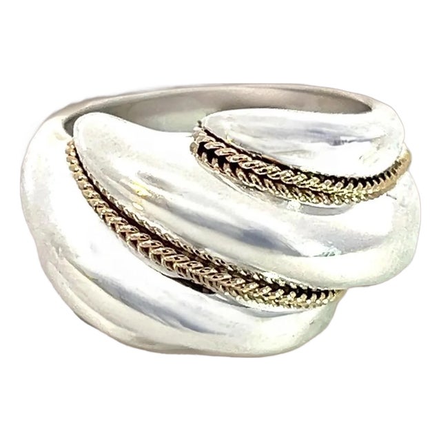 1990s Tiffany & Co Estate Shrimp Ring Size 5.25 14k Gold + Sterling Silver For Sale