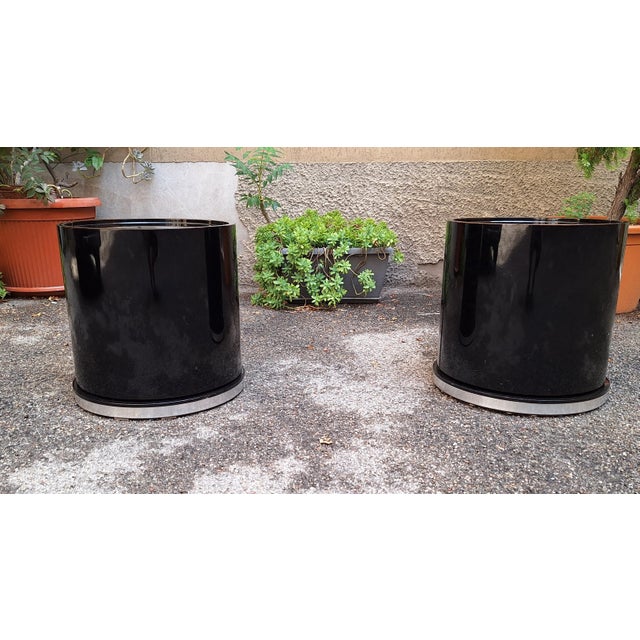 1970s Bar Bedside Tables in Black Lacquer with Aluminum Profiles, 1970s, Set of 2 For Sale - Image 5 of 5