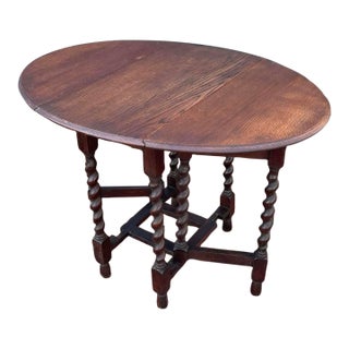 Antique English Table Drop Leaf Gateleg Barley Twist Oak Oval C. 1920-30s For Sale