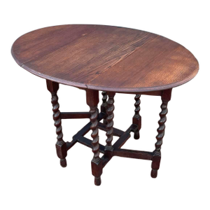 Antique English Table Drop Leaf Gateleg Barley Twist Oak Oval C. 1920-30s
