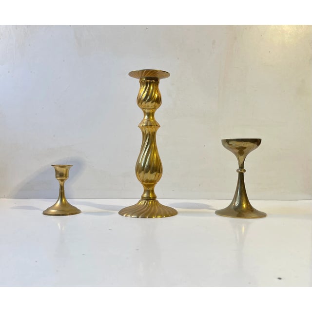 Metal Vintage Scandinavian Brass Candlesticks, 1970s, Set of 3 For Sale - Image 7 of 7