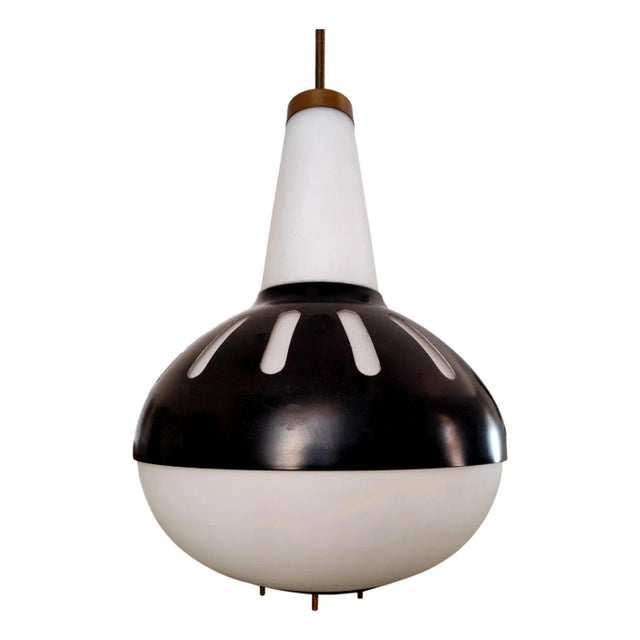 Rare chandelier Fontana Arte, Model 1954, Max Enlarged Drawing of 1961. Made of murano glass opal forkl and closed in a...