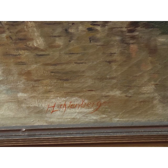 Textile Antique Norwegian Seascape Village Oil Painting on Canvas H Lichtenberger For Sale - Image 7 of 11