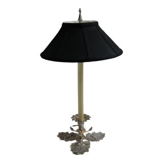 Frederick Cooper Table Lamp Silver Black Shade Vintage Leaf Motif For Sale