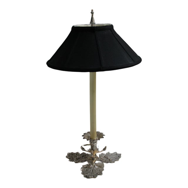 Frederick Cooper Table Lamp Silver Black Shade Vintage Leaf Motif For Sale