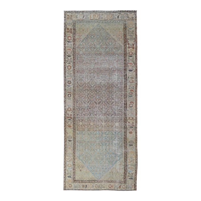 Antique Persian Malayer Gallery All-Over Geometric Design in Muted Colors For Sale