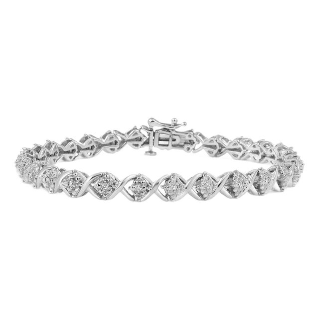 .925 Sterling Silver 1/4 Cttw Round-Cut Diamond "X" Link Bracelet (I-J Color, I3 Clarity) - Size 7.25 " For Sale