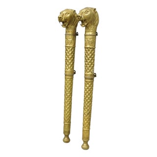 Vintage Italian Regency Neoclassical Large Brass Lion Sconce Door Handles Pair For Sale