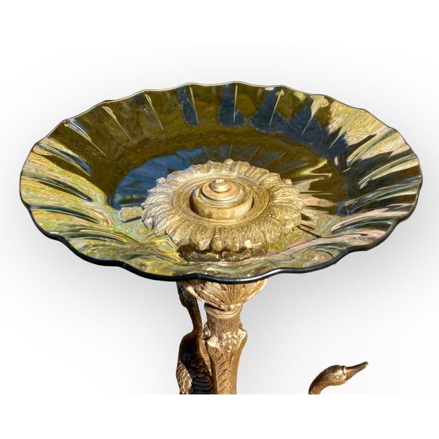 Antique French Napoleon III Gilt Bronzer Swan Centerpiece Pleated Glass Plateau For Sale - Image 6 of 14