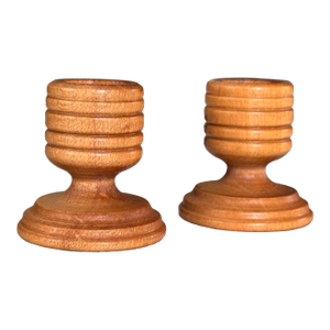1980’s Boho Chic Turned Wood Candle Holders - A Pair