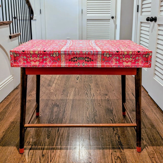 Raspberry Red Boho Mid-Century Kilim Rug Desk For Sale - Image 8 of 8
