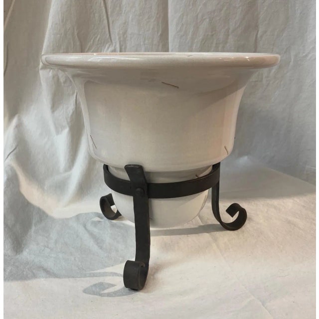 White Vintage Cachepot Planter Cream Color on Metal Base For Sale - Image 8 of 8