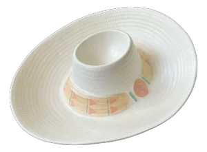 1980s Memphis Group Style White Ceramic South Western Hat Sombrero Chip and Dip Salsa Bowl
