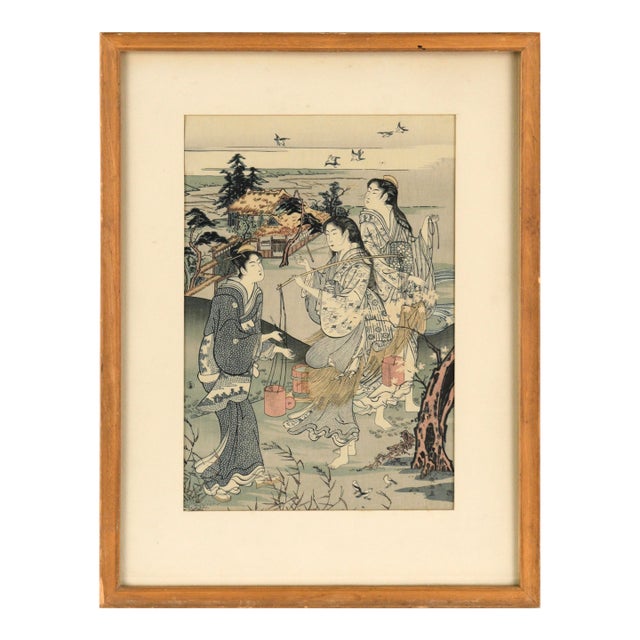 "Plovers at Tamagawa" From "Six Jewel Rivers" - Woodblock Print by Kubo Shunman For Sale