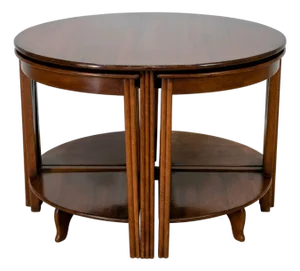 Mid 20th Century Fyne Ladye Nesting Cocktail Table Set – Round Mahogany Coffee Table With 4 Demilune Side Tables