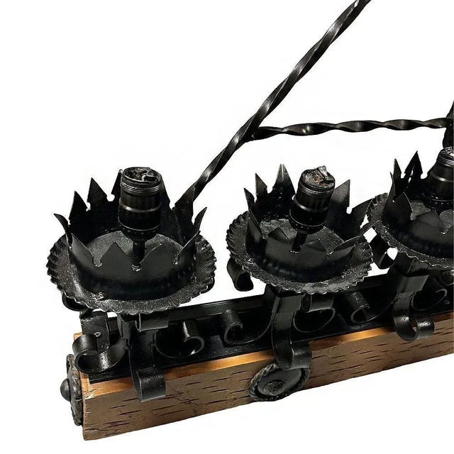 Spanish Revival Wrought Iron 7-Light Wood Beam Grand Wall Sconce For Sale - Image 4 of 8