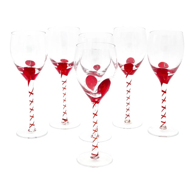 70's Groovy Art Glass Wine Goblets- Set of 6 For Sale