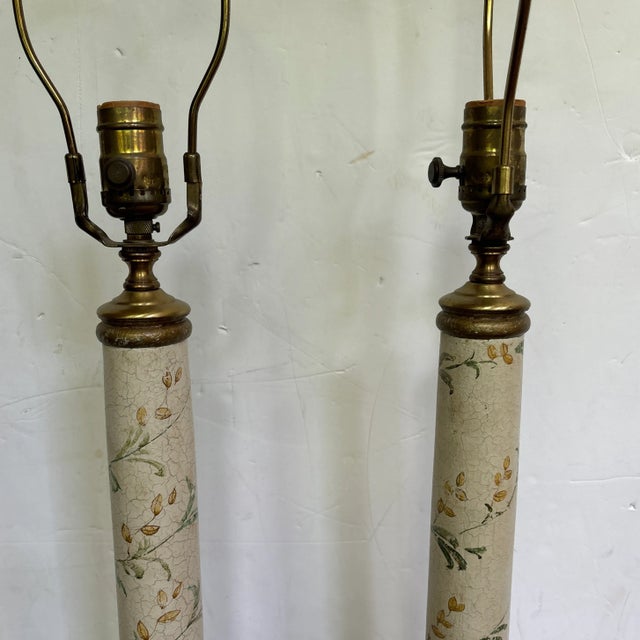 Wood Pair of 1980s Hand Painted Wooden Column Lamps For Sale - Image 7 of 8