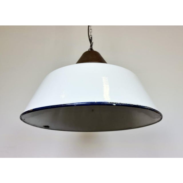 White Industrial White Enamel and Cast Iron Pendant Light, 1960s For Sale - Image 8 of 17
