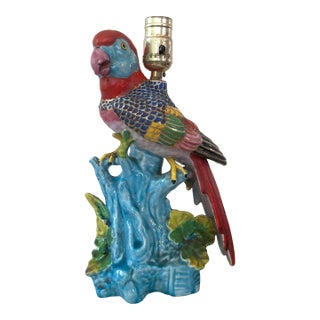 Vintage Chinoiserie and Hollywood Regency Parrot Lamp For Sale