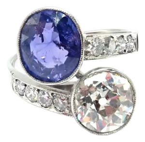Vintage Estate Platinum Diamond Sapphire Art Deco Crossover Ring, Size 6.5