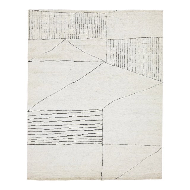 2020s Apadana's Modern Moroccan Style Ivory Wool Rug With Abstract Motif For Sale