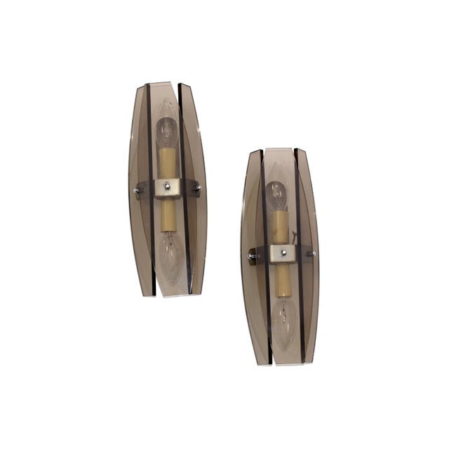 Glass Vintage Fontana Arte Style Sconces - Pair For Sale - Image 7 of 12