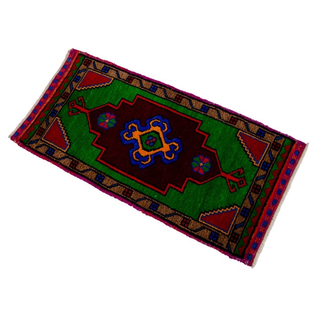 Hand Made Oushak Rug. Colorful Mini Rug, Bath Mat, Kitchen Sink Decor 1'6" X 3'1" For Sale - Image 12 of 14