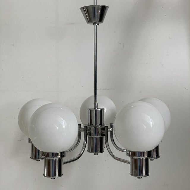 Vintage Chrome and White Glass Pendant Light, 1970s For Sale - Image 12 of 12