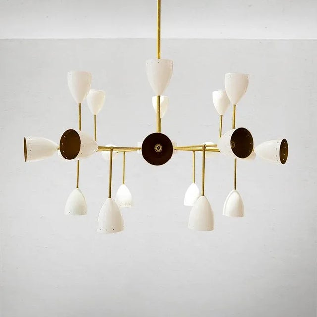 Gold Mid-Century Ivory Brass Chandelier, 1960s For Sale - Image 8 of 11