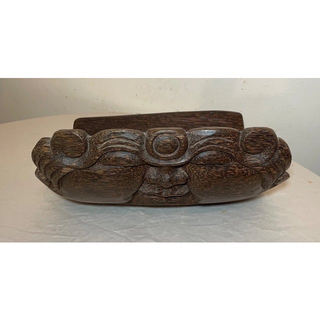 Share Large Antique Heavy Black Palm Asian Wooden Figural Sculpture Centerpiece Stand For Sale - Image 9 of 14